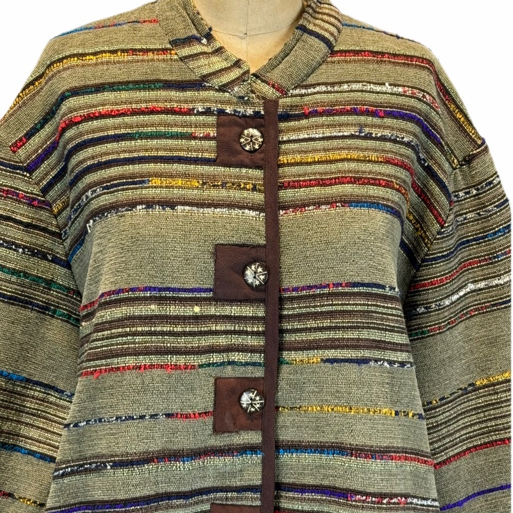 VINTAGE multicolor tapestry jacket blazer long sleeve button front earthy hippie